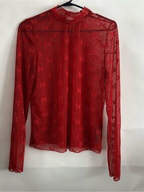 Maeve‎ Bow Dot Mesh Top — Red Lace, Size L